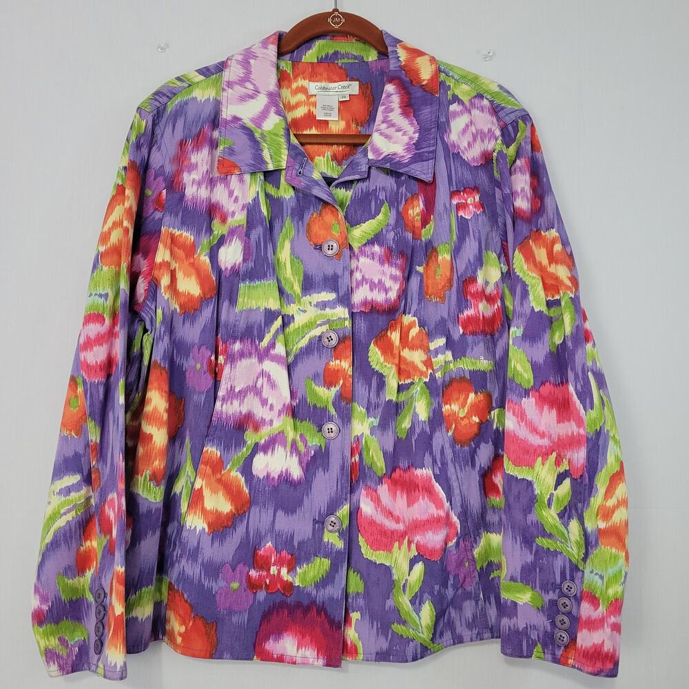 Coldwater Creek Floral Jacket size 2X Colorful Cotton Casual Office